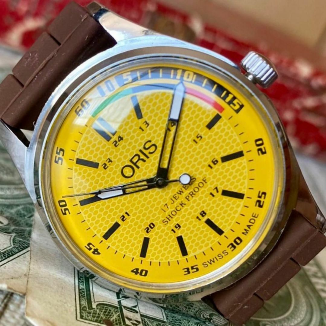 ORIS(オリス)の【レトロ可愛い】オリス メンズ腕時計 イエロー 手巻き ヴィンテージ メンズの時計(腕時計(アナログ))の商品写真