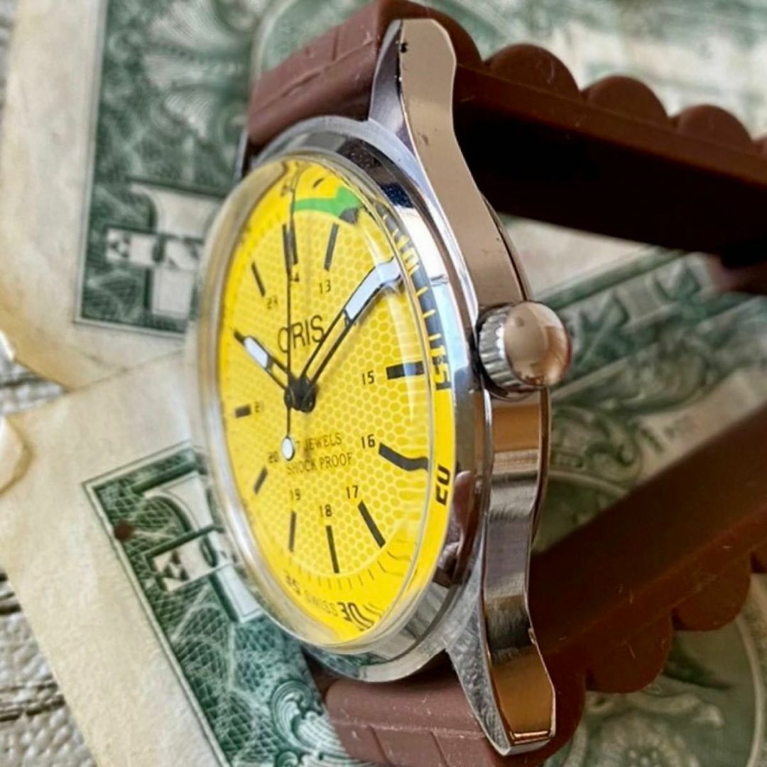 ORIS(オリス)の【レトロ可愛い】オリス メンズ腕時計 イエロー 手巻き ヴィンテージ メンズの時計(腕時計(アナログ))の商品写真