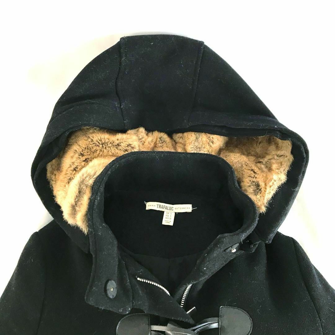 ZARA(ザラ)のZARA Trafaluc ザラ  ダッフルコート　フード取外し可　ブラック レディースのジャケット/アウター(ダッフルコート)の商品写真