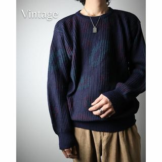 アートヴィンテージ(ART VINTAGE)の【vintage】ペイズリー調 総柄 デザイン リブ ニット セーター 濃紺(ニット/セーター)