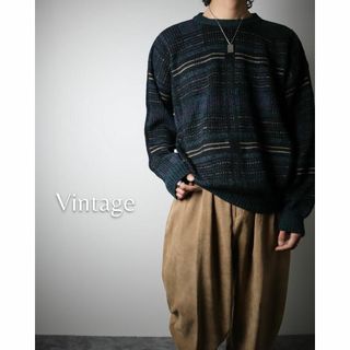 アートヴィンテージ(ART VINTAGE)の【vintage】幾何学 マルチ チェック柄 ルーズ ニット セーター 緑系(ニット/セーター)