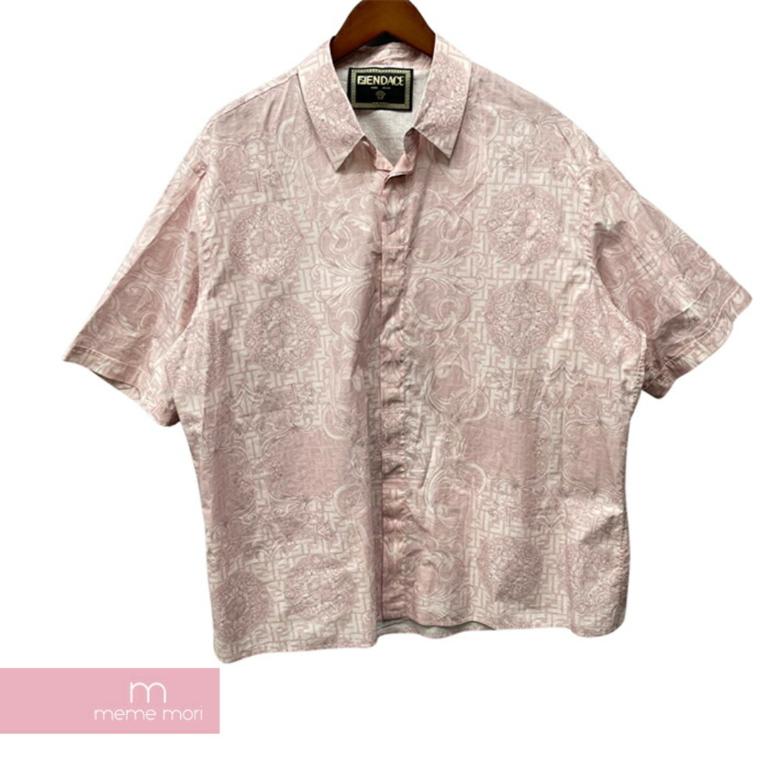 メンズFENDI×VERSACE 2022SS Fendace Pink Cotton Shirt FS0795 AKDJ フェンディ×ヴェルサーチェ フェンダーチェ ピンクコットンシャツ 半袖 バロッコプリント 総柄 ピンク サイズ43 【231225】【-B】【me04】