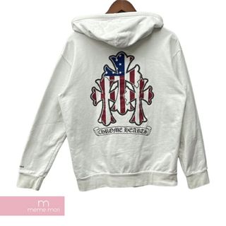 クロムハーツ(Chrome Hearts)のCHROME HEARTS American 3 Cemetery Cross Hoodie クロムハーツ アメリカンセメタリークロスフーディ ジップアップパーカー バックロゴ ホースシュー ダガージップ ホワイト サイズL 【231225】【中古-B】【me04】(パーカー)