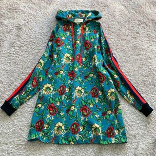 グッチ(Gucci)の現行 美品 グッチ パーカー フローラル ロング シェリーライン スウェット L(パーカー)