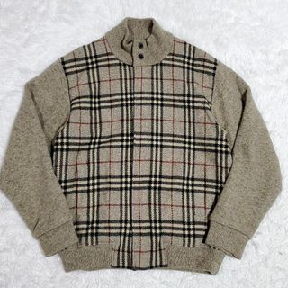 バーバリー(BURBERRY)の極美品 M バーバリー ウール100 ニット ジャケット ノバチェック グレー系(ニット/セーター)