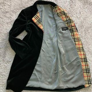 バーバリーブラックレーベル(BURBERRY BLACK LABEL)の希少 バーバリーブラックレーベル ロングコート ベロア ノバチェック 黒 L(トレンチコート)