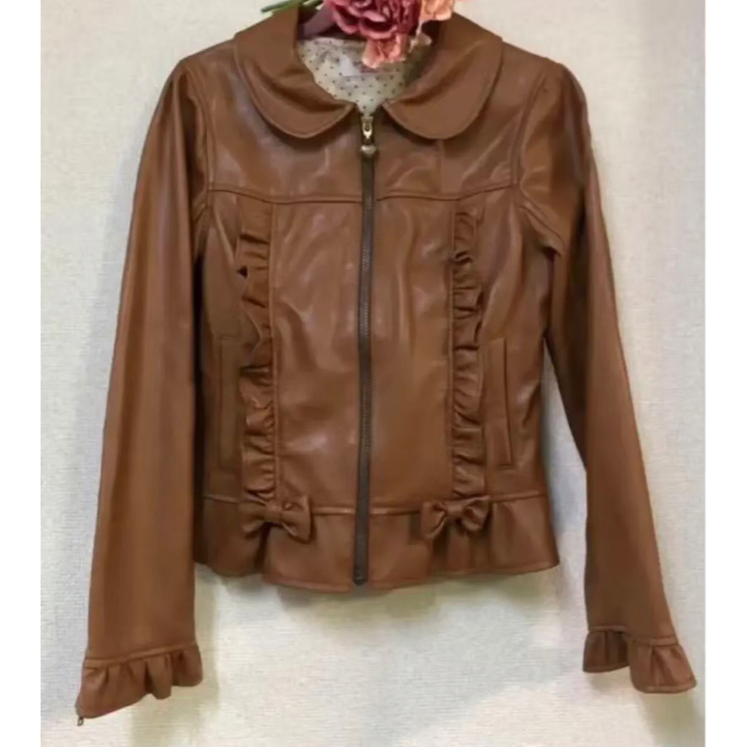 Shirley Temple(シャーリーテンプル)のエミリーテンプルルルリボンジャケット150cm茶色美品 キッズ/ベビー/マタニティのキッズ服女の子用(90cm~)(ジャケット/上着)の商品写真