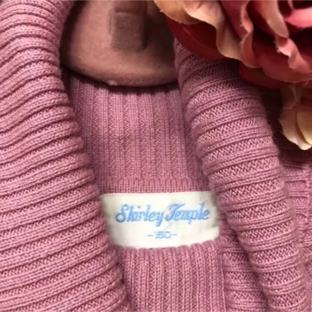 Shirley Temple(シャーリーテンプル)のシャーリーテンプルダブルリボンタートルネックリブカットソー150cmピンク美品 キッズ/ベビー/マタニティのキッズ服女の子用(90cm~)(Tシャツ/カットソー)の商品写真