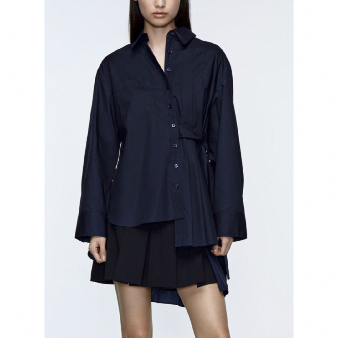 ZARA - ZARAアシンメトリープリーツ ポプリンシャツXS-Sの通販 ZARA - ZARAアシンメトリープリーツ ポプリンシャツXS-Sの通販