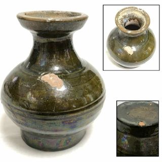 中国・後漢時代 1世紀 漢緑釉 緑釉壷 伝世品焼物 保証 ウブ品 WWTT041(陶芸)