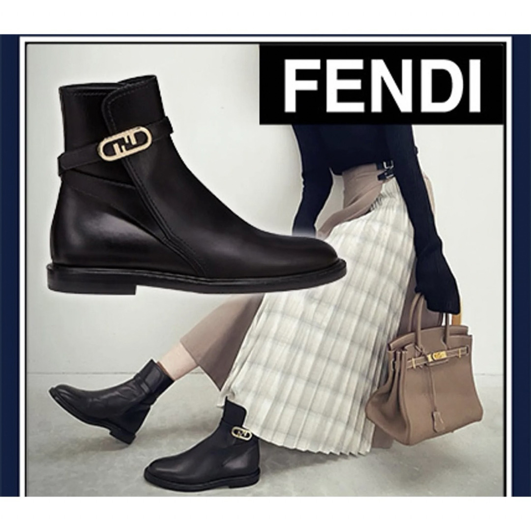 カーフレザー100％FENDI アンクルブーツ ブラック