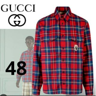 グッチ(Gucci)のGucci tartan skunk-patch shirt チェックシャツ48(シャツ)