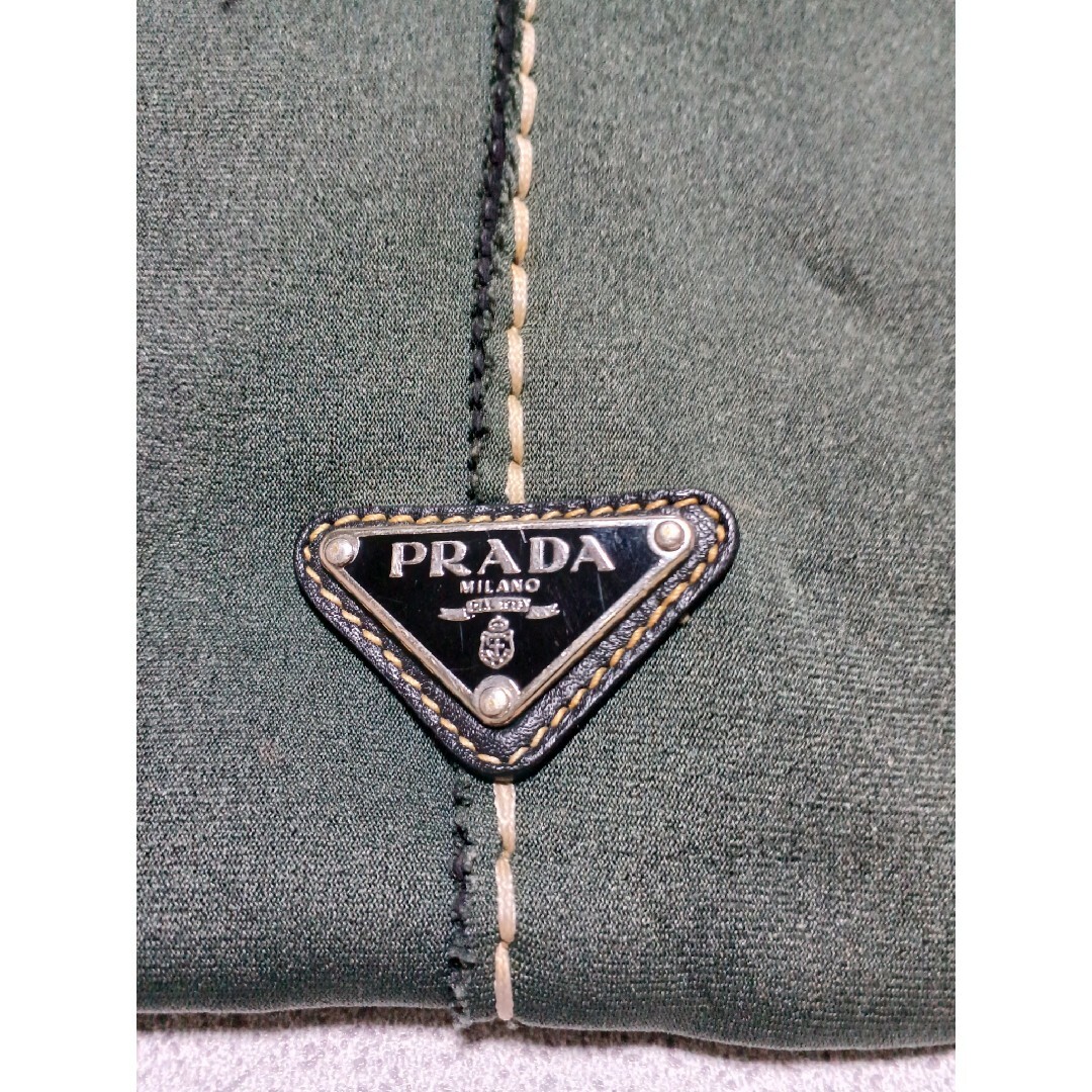 PRADA(プラダ)のプラダ　トートバッグ　ウレタン　ロゴプリント　三角ロゴ　レザー　ダークグリーン レディースのバッグ(トートバッグ)の商品写真