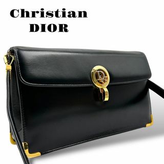 クリスチャンディオール(Christian Dior)の美品 クリスチャンディオール ショルダーバッグ レザー CDロゴ フラップ 黒(ショルダーバッグ)