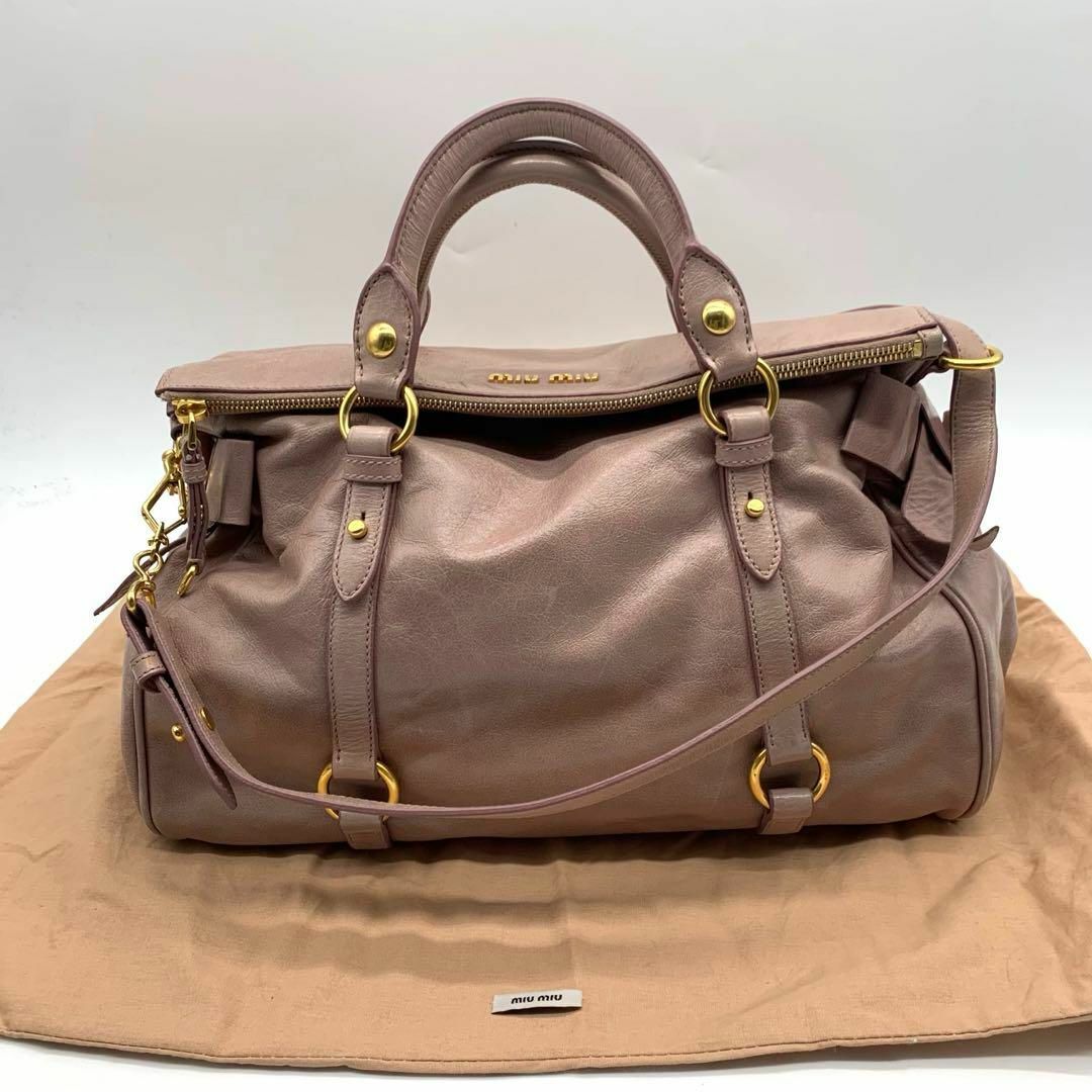 極美品ミュウミュウ 2way ショルダー ハンドバッグ リボン レザー 茶 極美品ミュウミュウ 2way ショルダー ハンドバッグ リボン レザー 茶