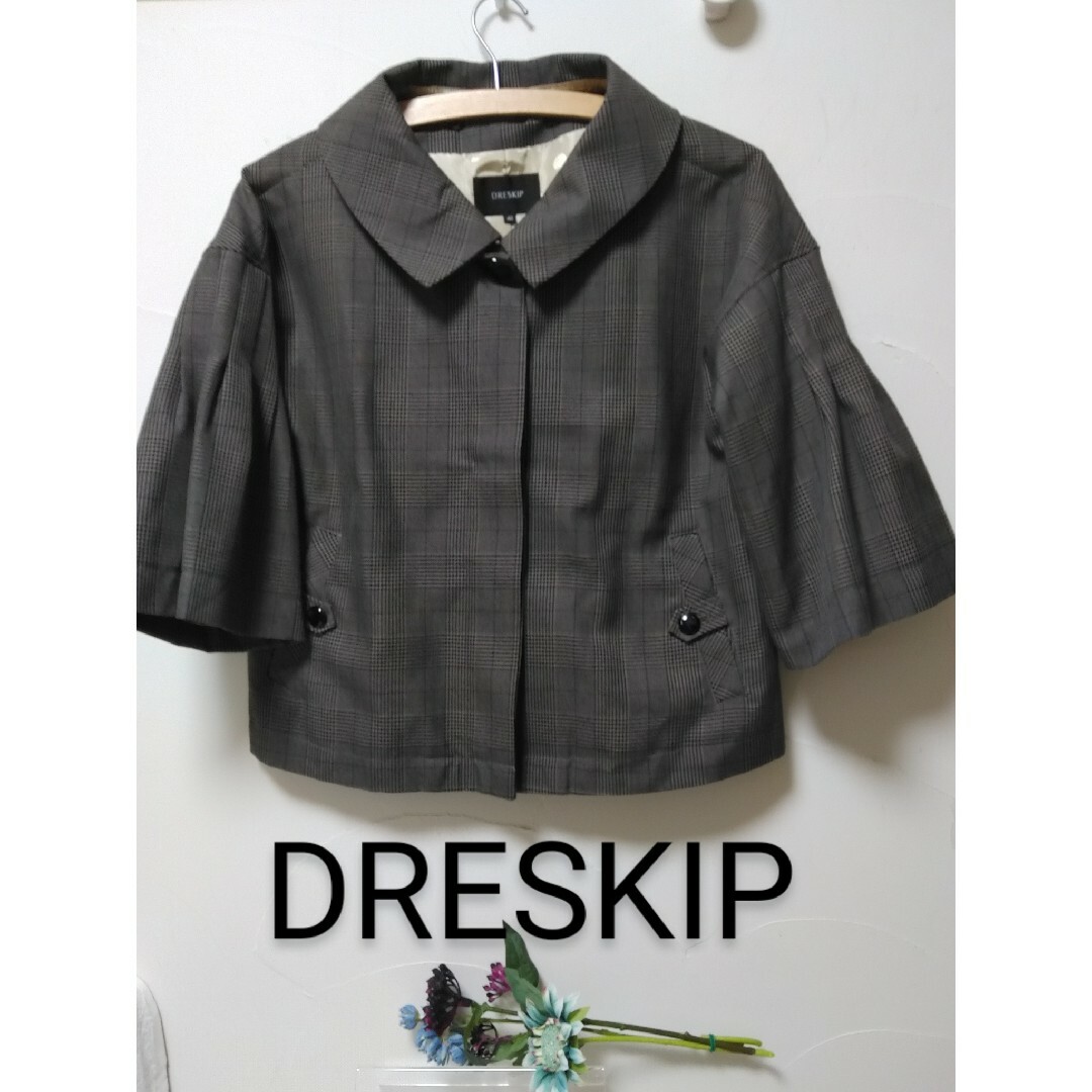 DRESKIP(ドレスキップ)の【未使用】DRESKIPボレロジャケットＬ　グレンチェック　バルーン袖　襟取外し レディースのジャケット/アウター(その他)の商品写真