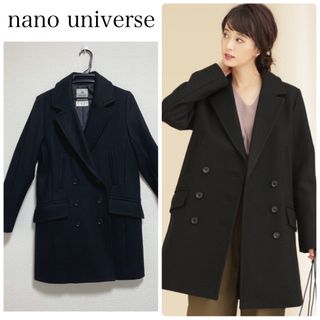 ナノユニバース(nano・universe)の【中古美品】nano universeメルトンダブルミドルコート　黒　サイズ38(チェスターコート)