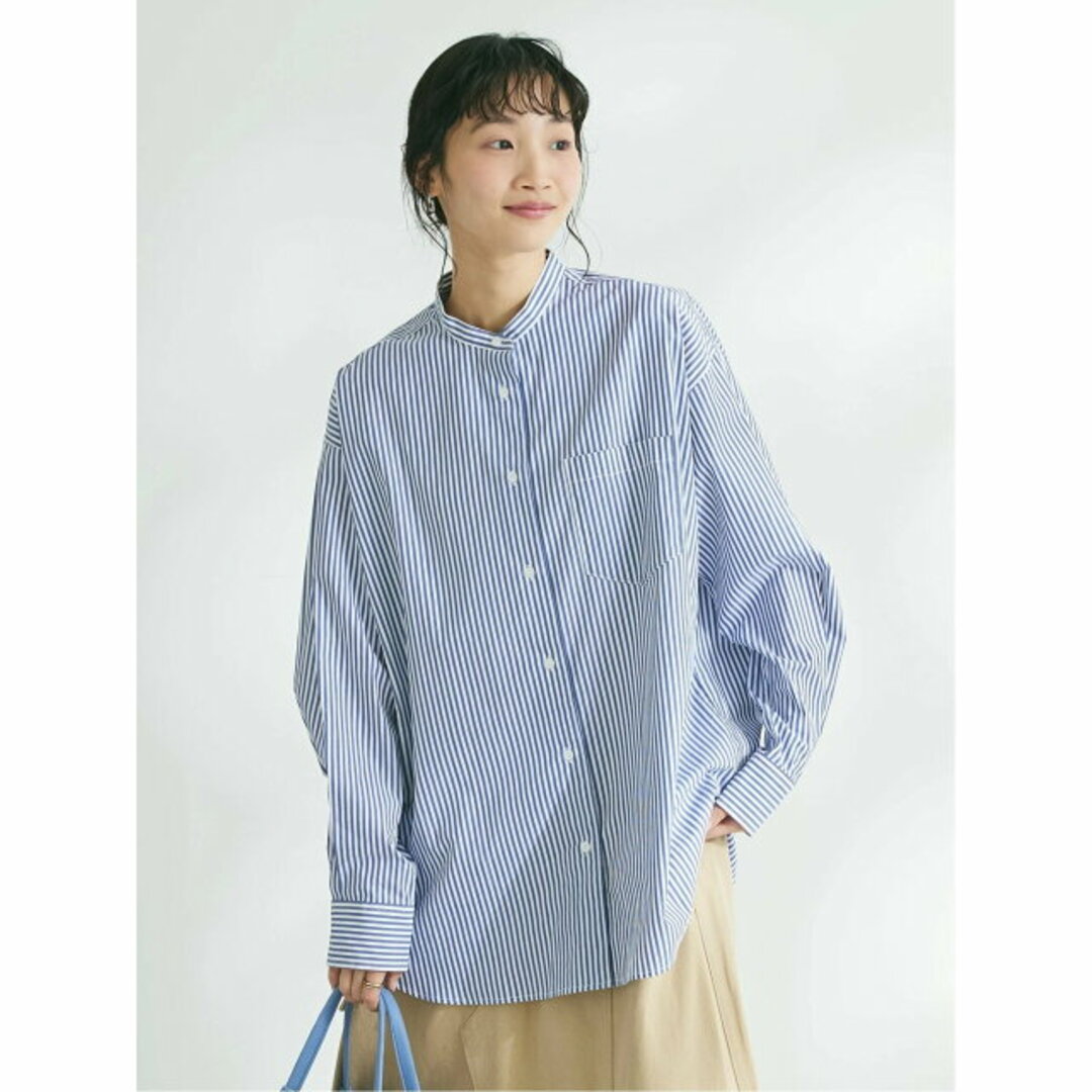 CRAFT STANDARD BOUTIQUE(クラフトスタンダードブティック)の【ストライプネイビー】【追加6】バンドカラーシャツ/24SS レディースのトップス(シャツ/ブラウス(長袖/七分))の商品写真