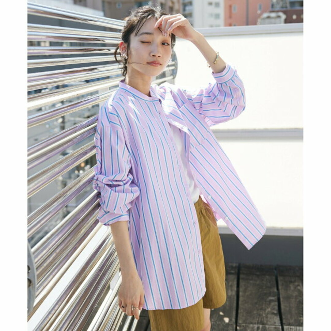 CRAFT STANDARD BOUTIQUE(クラフトスタンダードブティック)の【ストライプピンク】【追加6】バンドカラーシャツ/24SS レディースのトップス(シャツ/ブラウス(長袖/七分))の商品写真