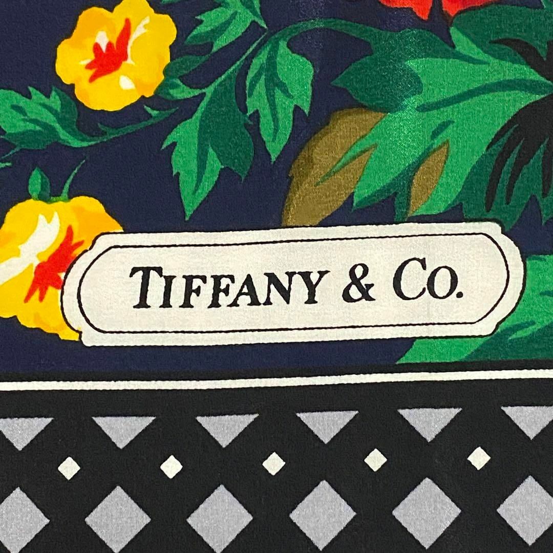 Tiffany & Co.(ティファニー)の極美品 ★TIFFANY★ スカーフ ストール 花 幾何学模様 シルク ネイビー レディースのファッション小物(バンダナ/スカーフ)の商品写真