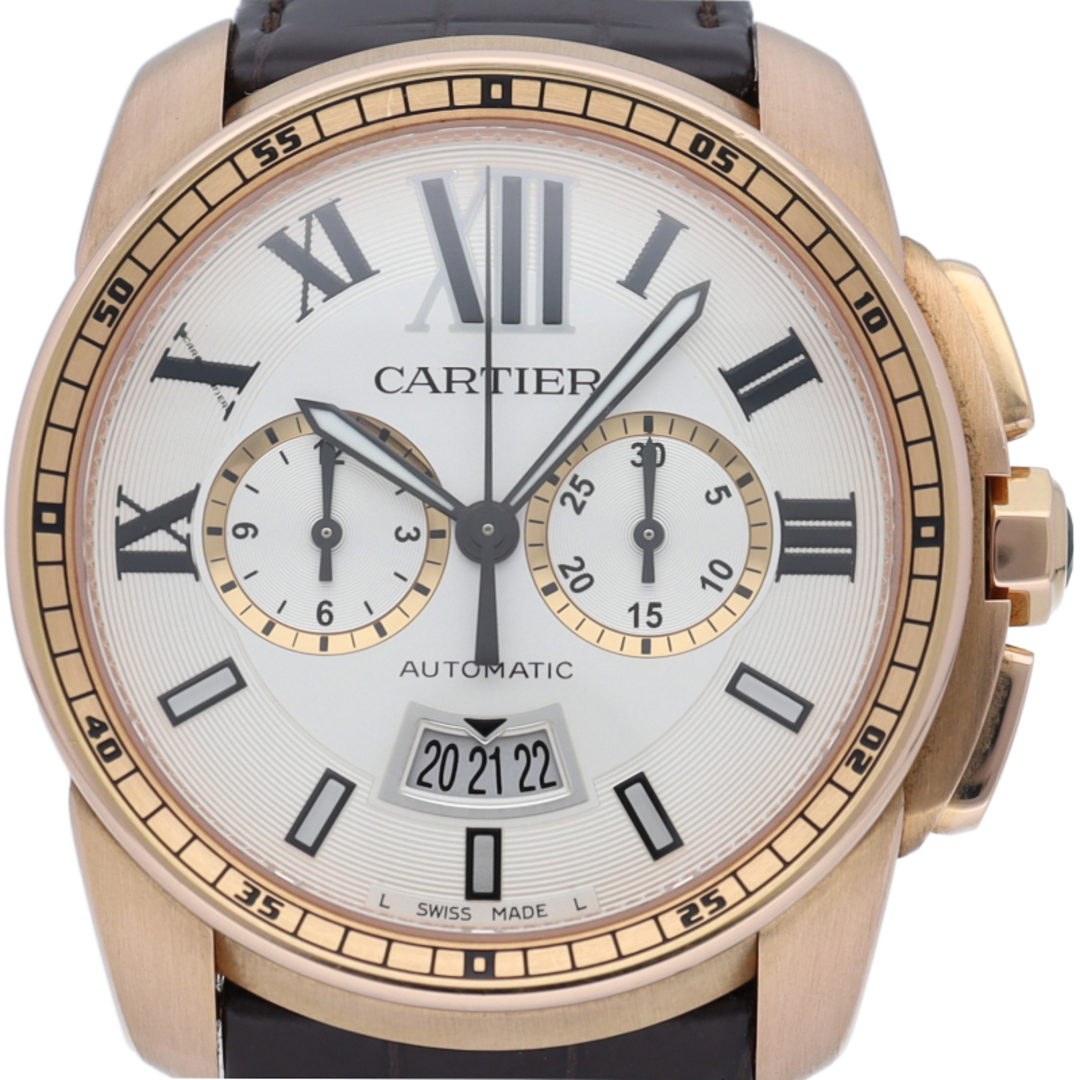 Cartier(カルティエ)のカルティエ カリブル ドゥ カルティエ クロノグラフ ウォッチ Calibre de Cartier W7100044 箱 保証書 K18PG/革 メンズ時計 シルバー 仕上げ済 美品 【中古】 メンズの時計(その他)の商品写真