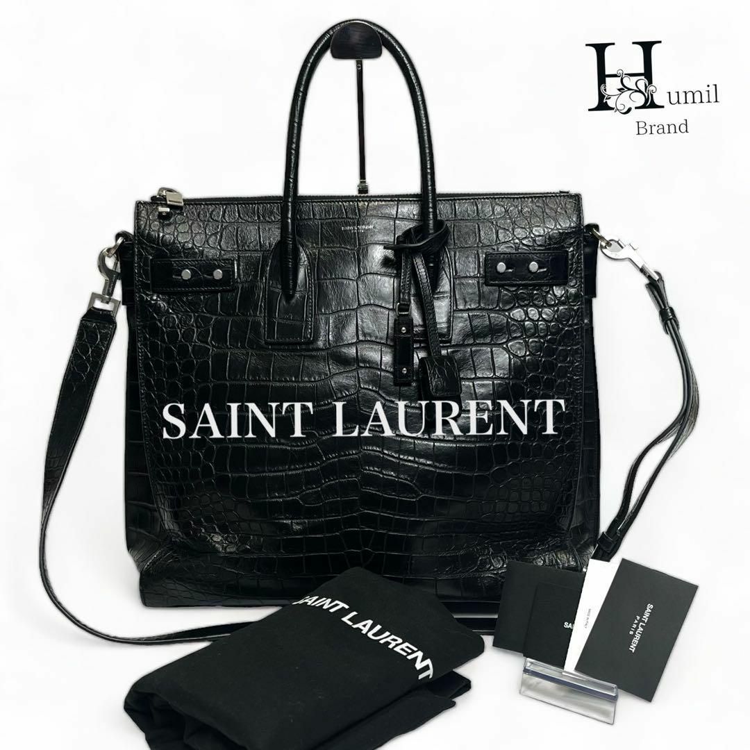 Saint Laurent(サンローラン)の【美品】サンローラン　クロコダイル　サックドジュール　トート　ビジネスバッグ　黒 メンズのバッグ(トートバッグ)の商品写真