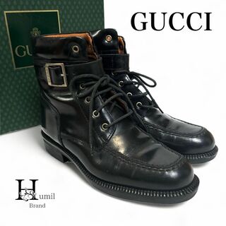 グッチ(Gucci)の【美品】グッチ　ブーツ　ロング　ハイカット　黒　ブラック　レザー　革靴　パンプス(ブーツ)
