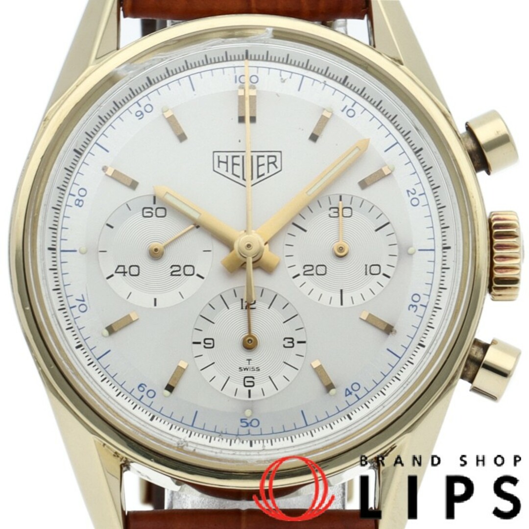 TAG Heuer(タグホイヤー)のタグ・ホイヤー カレラ クロノグラフ 1964年復刻モデル OH済 Carrera Chronograph CS3140 K18YG/革 メンズ時計 シルバー OH・仕上げ済 美品 【中古】 メンズの時計(その他)の商品写真