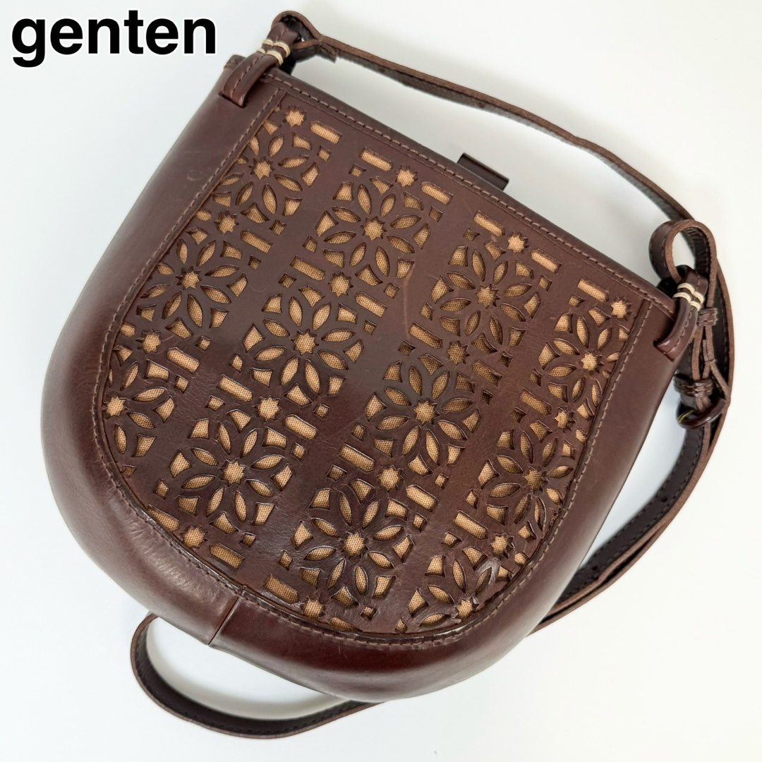 レザー23L10 genten ゲンテン ショルダーバッグ カットワーク