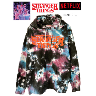 Stranger Things　パーカー　L　ダイタイ柄　USA古着(パーカー)