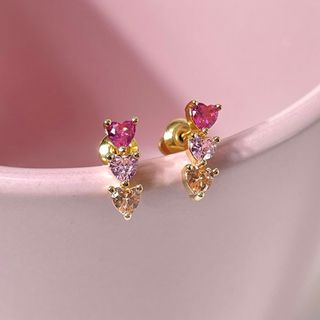 【高級CZダイヤ】ハート ピンク オレンジ マルチカラー ピアス(ピアス)