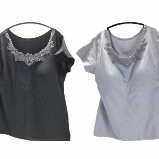 SS2573◇新品 カップ入り Tシャツ 2点セット 胸元刺繡 半袖 4Lサイズ(Tシャツ(半袖/袖なし))