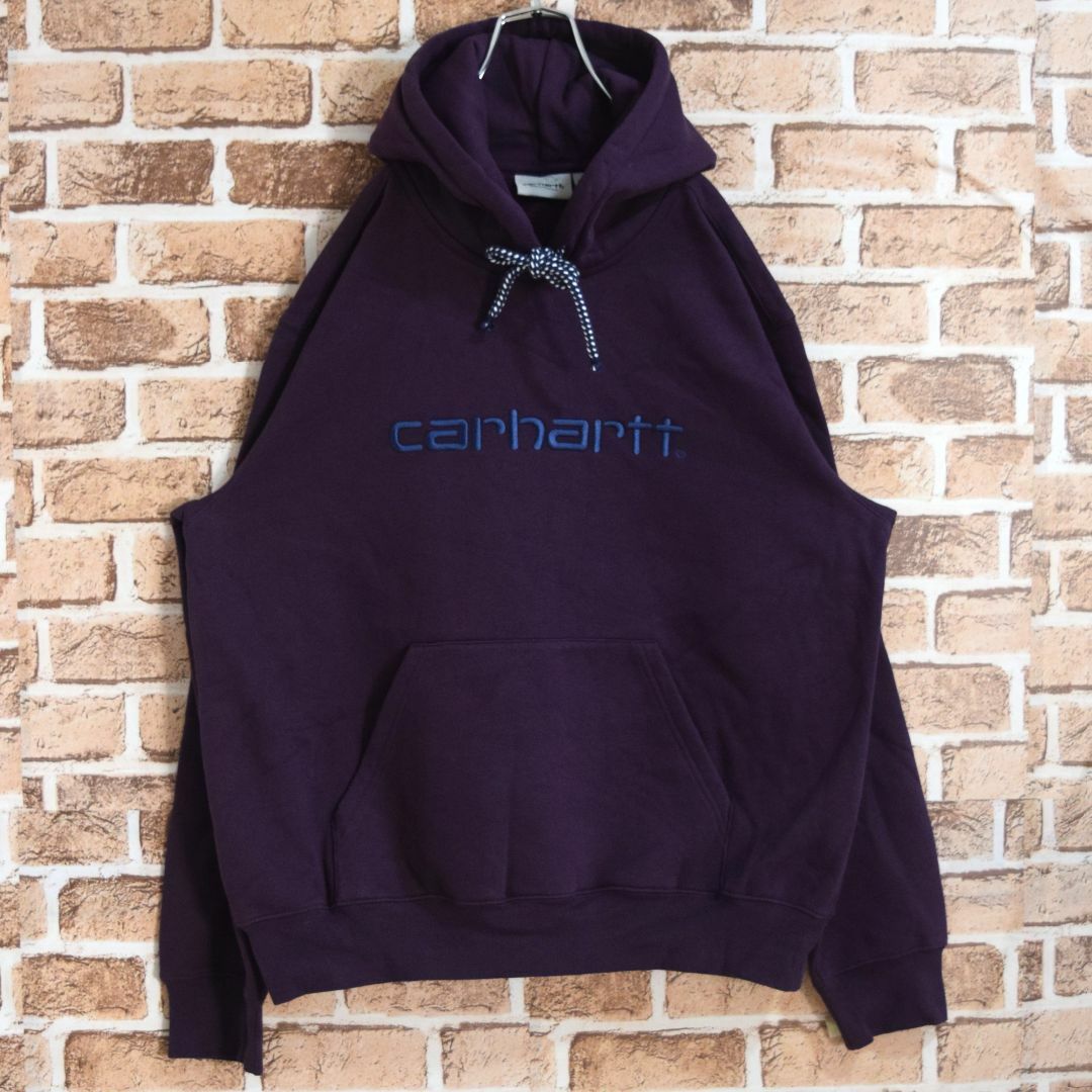 carhartt(カーハート)の《カーハート》美品　刺繍ビッグロゴ　パープル　裏起毛　L　パーカー メンズのトップス(パーカー)の商品写真