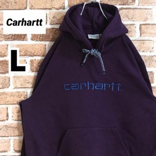 カーハート(carhartt)の《カーハート》美品　刺繍ビッグロゴ　パープル　裏起毛　L　パーカー(パーカー)