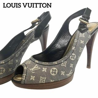 ルイヴィトン(LOUIS VUITTON)の【美品】LOUIS VUITTON サンダル　ヒール　モノグラム　デニム　靴(サンダル)