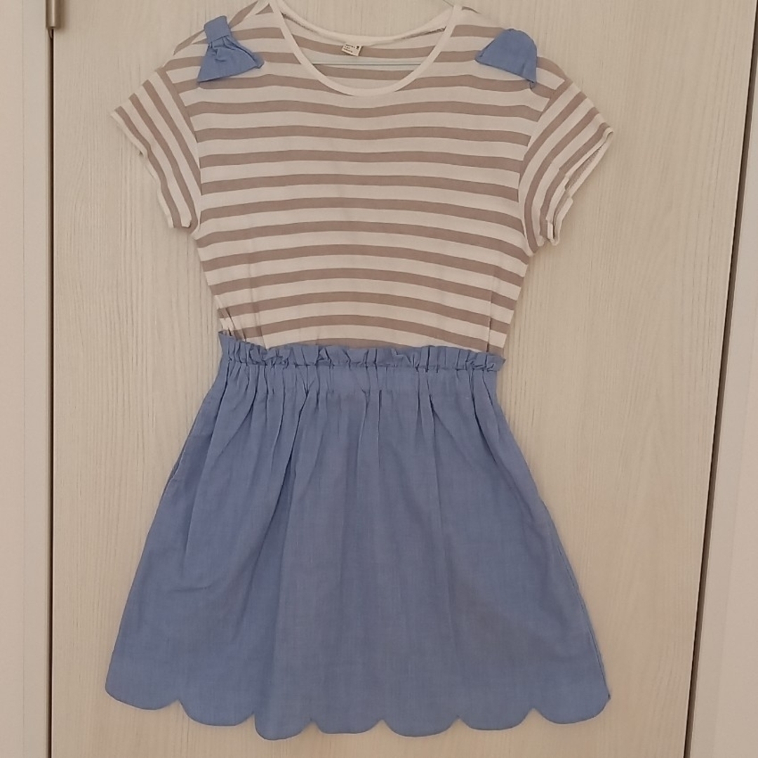 apres les cours(アプレレクール)のアプレレクール 140cm ボーダー肩リボンワンピース キッズ/ベビー/マタニティのキッズ服女の子用(90cm~)(ワンピース)の商品写真