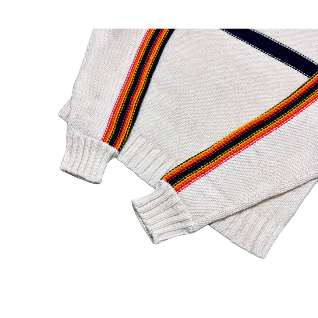 ヴィンテージ　古着 ニット セーター  アクリル　ボーダー　ホワイト　M メンズのトップス(ニット/セーター)の商品写真