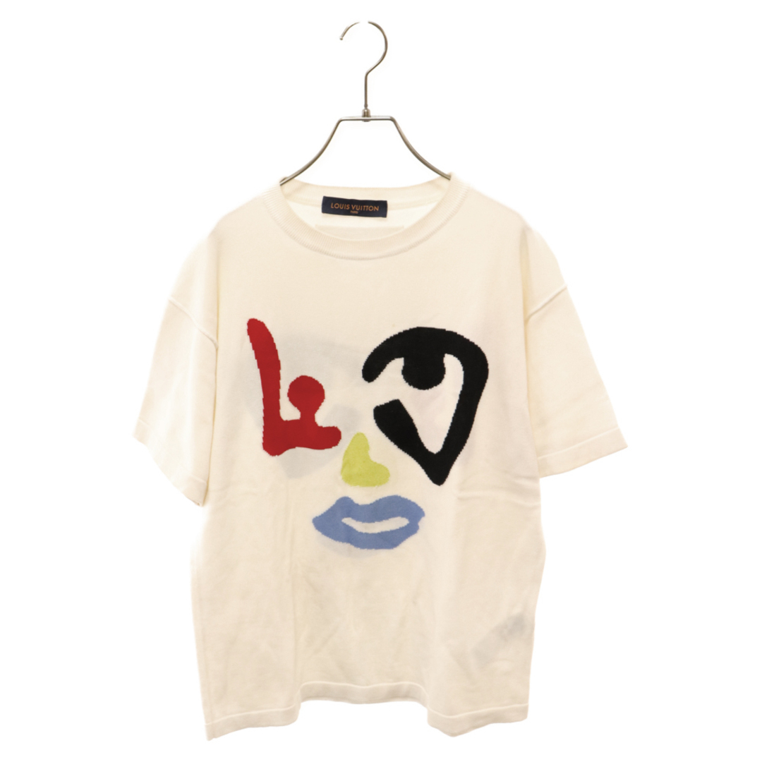 56センチ肩幅LOUIS VUITTON ルイヴィトン グラフィックロゴプリント ニット クルーネック半袖Tシャツ HNN01W ホワイト