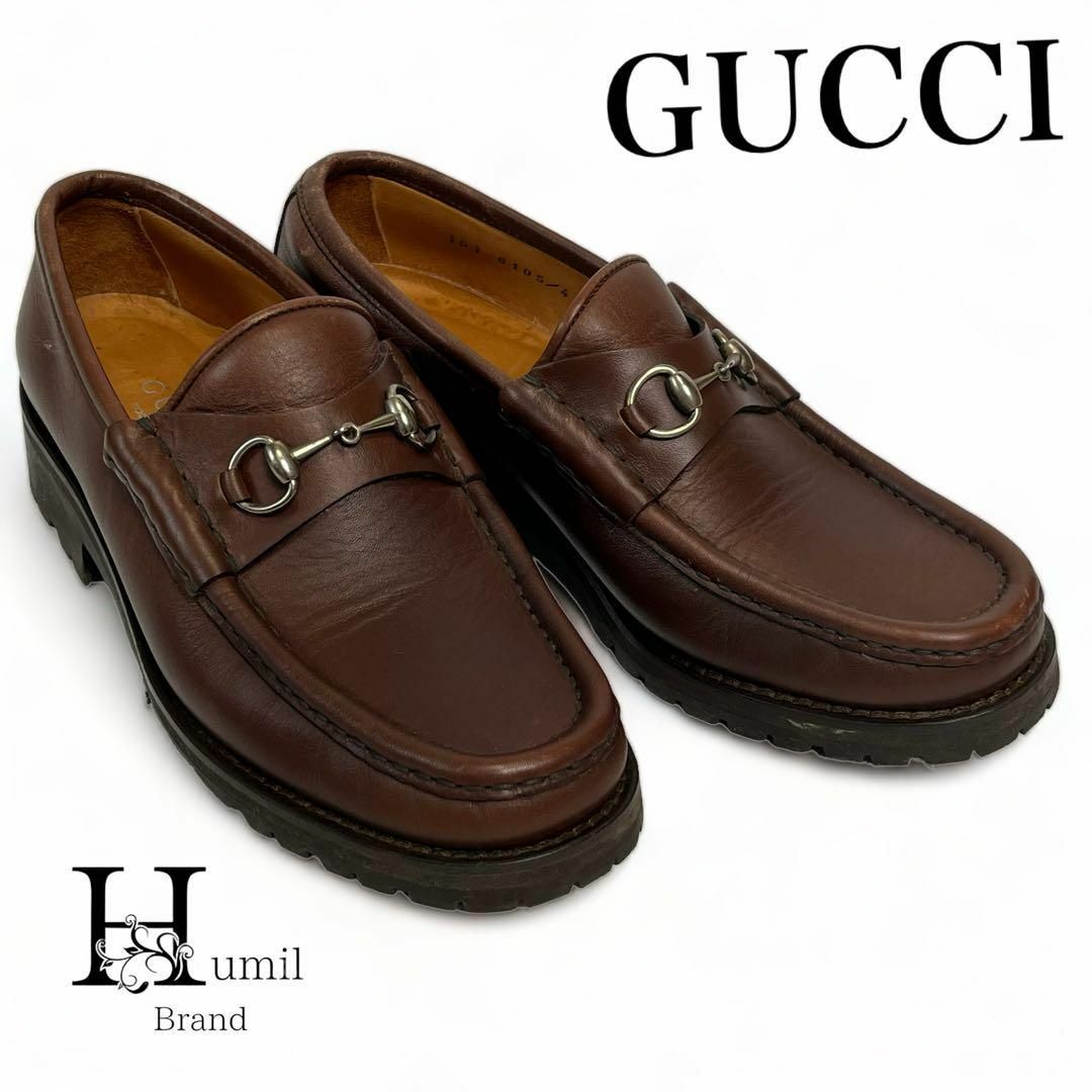 Gucci(グッチ)の【美品】グッチ　ホースビット　ローファー　厚底　革靴　レザー　ブラウン レディースの靴/シューズ(ローファー/革靴)の商品写真