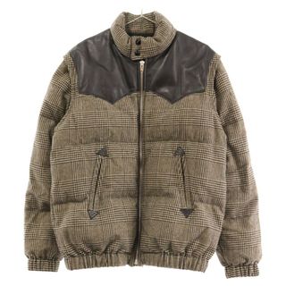 セリーヌ(celine)のCELINE セリーヌ 19AW HOUNDSTOOTH DOWN JACKET 千鳥柄レザー切り替えダウンジャケット アウター ブラック/ベージュ 2W067985F(ダウンジャケット)