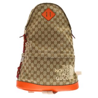 グッチ(Gucci)のGUCCI グッチ 21AW×THE NORTH FACE GGキャンバス ロゴ刺繍入りミディアムバックパック リュック 650288 520981 ベージュ(バッグパック/リュック)