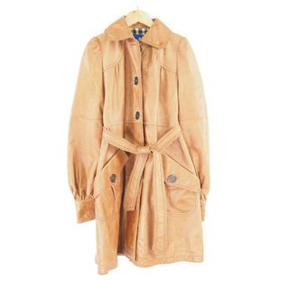 バーバリー(BURBERRY)のBURBERRY BLUE LABEL バーバリー カウレザーコート 38 牛革 ノバチェック レディース AY4907B16 (ロングコート)