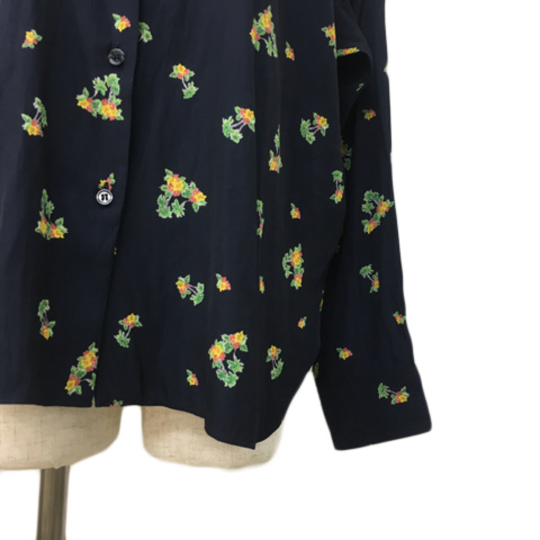MACPHEE(マカフィー)のマカフィー トゥモローランド シャツ ブラウス 花柄 サテン 長袖 36 紺 レディースのトップス(シャツ/ブラウス(長袖/七分))の商品写真
