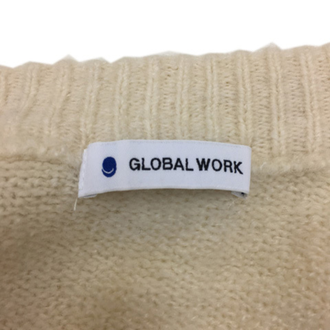 GLOBAL WORK(グローバルワーク)のグローバルワーク カーディガン ニット ノーカラー 前開き 長袖 F 白 レディースのトップス(カーディガン)の商品写真