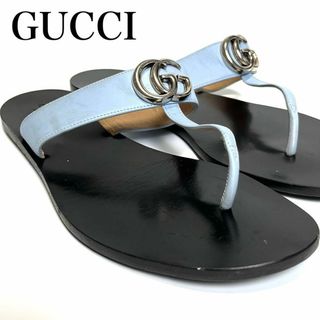 グッチ(Gucci)の【良品】グッチ　サンダル　マーモント　レザー　黒　ブラック　ゴールド　シューズ(サンダル)