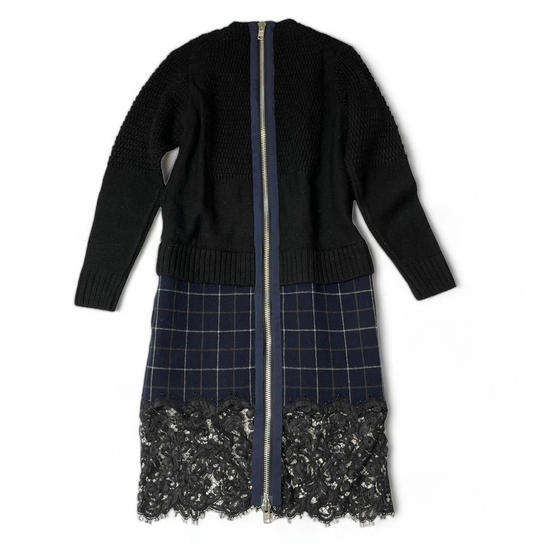 【美品】sacai ウール　ニット　ワンピース　ジップ　スカート　ドレス