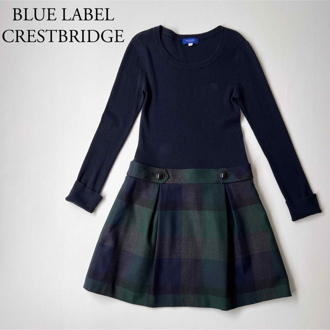 BLUE LABEL CRESTBRIDGE(ブルーレーベルクレストブリッジ)の美品　BLUE LABEL CRESTBRIDGE フレアワンピース　チェック レディースのワンピース(ひざ丈ワンピース)の商品写真