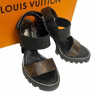 ルイヴィトン(LOUIS VUITTON)の【美品】ルイヴィトン　スタートレイルサンダル　モノグラム　ヒール　黒　ブラック(サンダル)