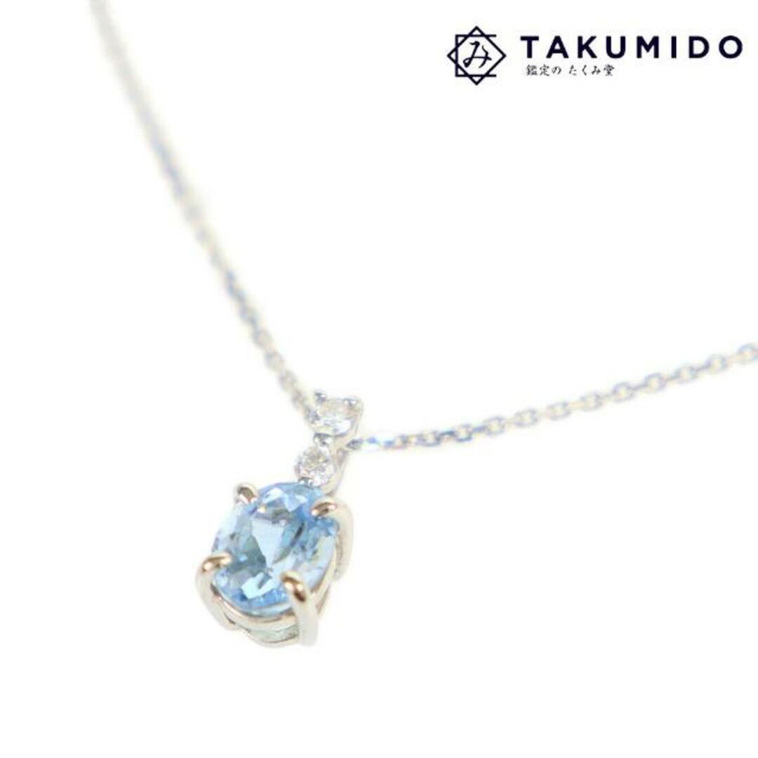 アクセサリーカラーストーンネックレス  プラチナ Pt900 Pt850 カラーストーン 0.89ct ダイヤモンド D0.07ct 総重量約3.1g  | アクセサリー ダイアモンド ファッション ライトブルー ジュエリー Aランク