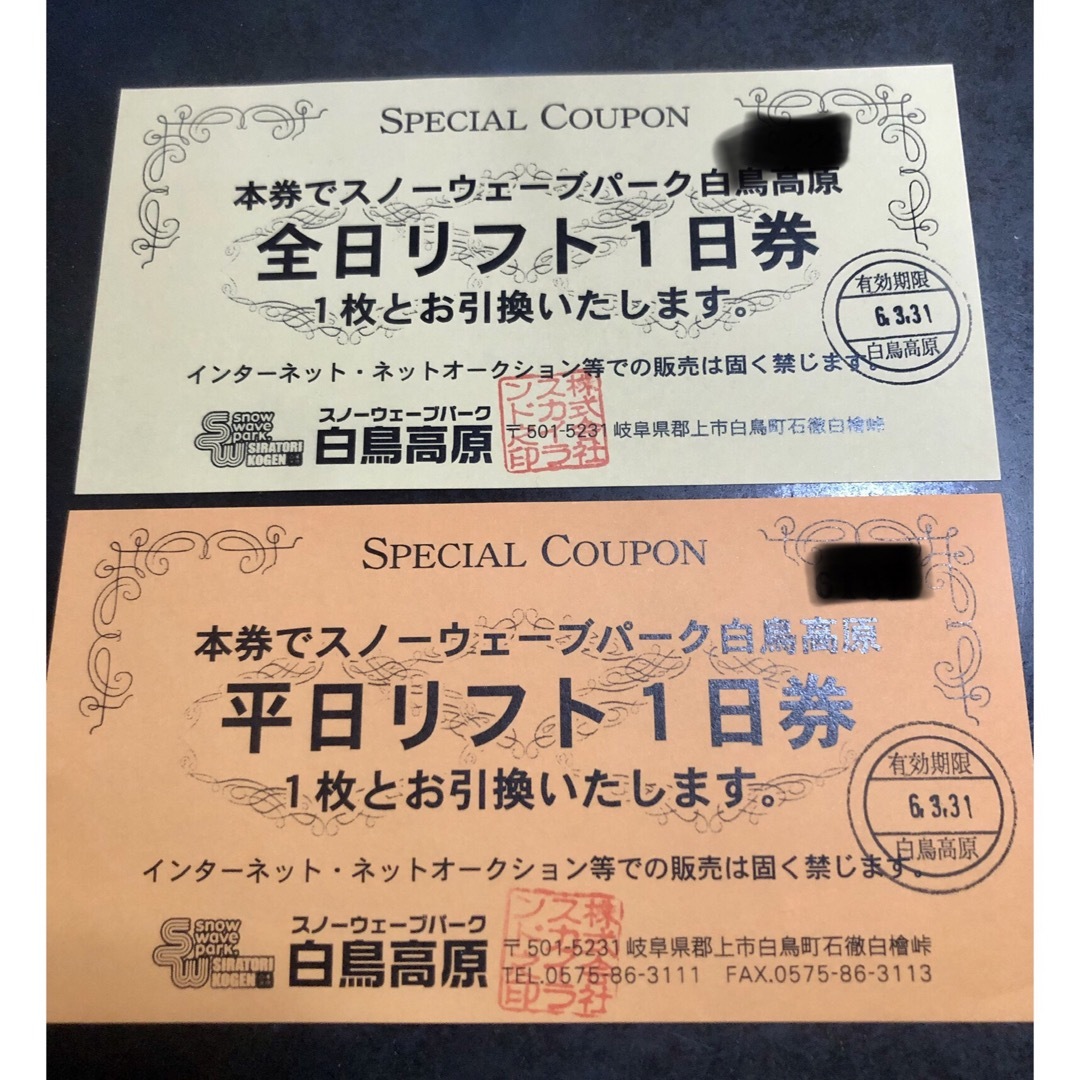 コメントありがとうございますスノーウェーブパーク白鳥高原　リフト１日券